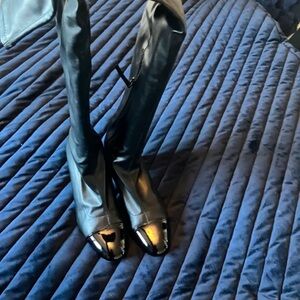 Zara Glossy Toe Black Over-the-Knee Boots